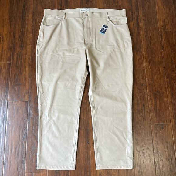ABERCROMBIE & FITCH The 90s Straight Pants Beige Vegan Leather NWT - Picture 3 of 15